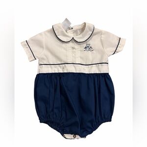 Vintage Toddle Tyke Baby Romper 3 Months Navy White Sailor Preppy
